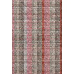 Photo of Red Pink And Gray Plaid Washable Area Rug With UV Protection