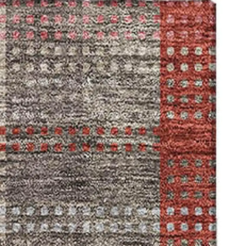Red Pink And Gray Plaid Washable Area Rug With UV Protection Photo 2