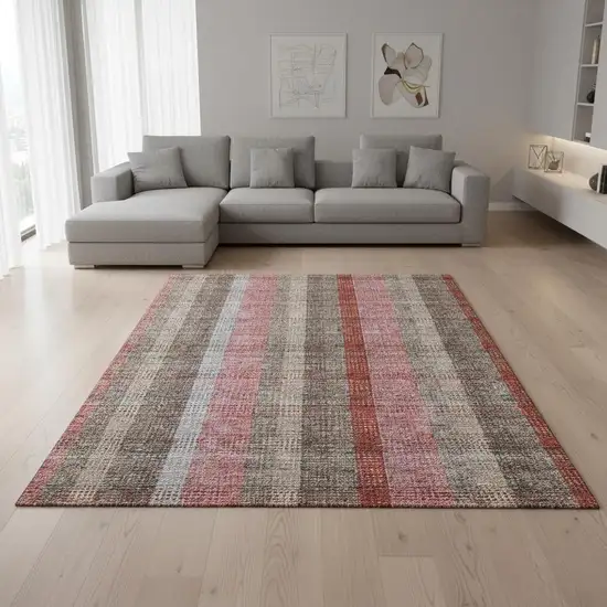 Red Pink And Gray Plaid Washable Area Rug With UV Protection Photo 2
