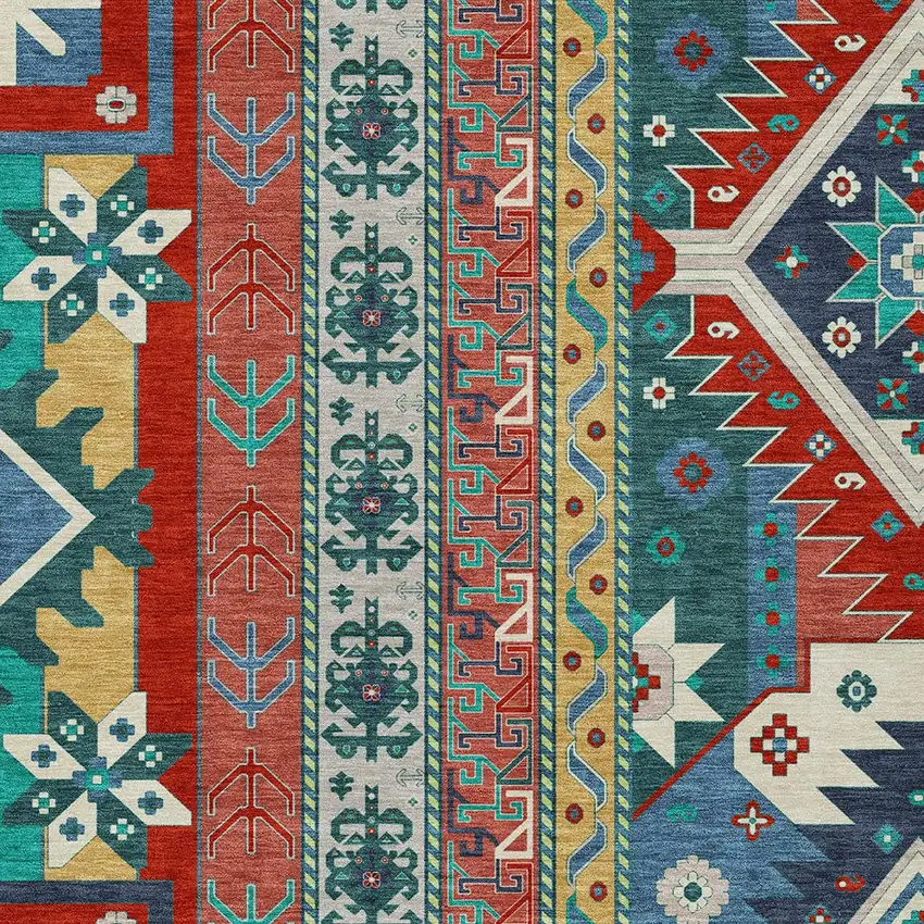 Red Pink And Teal Blue Aztec Washable Indoor Outdoor Area Rug Photo 5