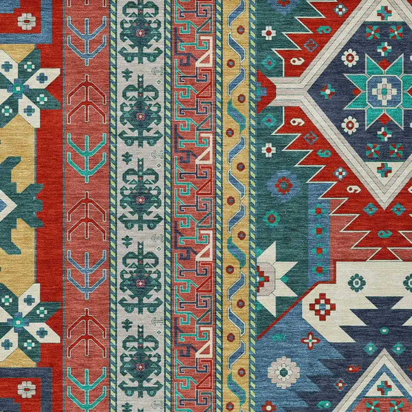 Red Pink And Teal Blue Aztec Washable Indoor Outdoor Area Rug Photo 5