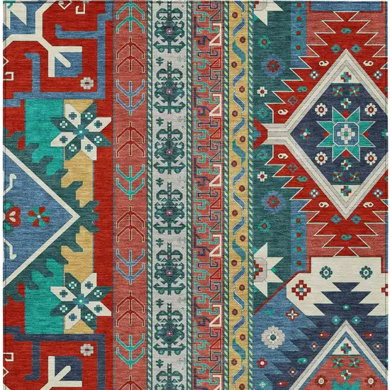 Red Pink And Teal Blue Aztec Washable Indoor Outdoor Area Rug Photo 7