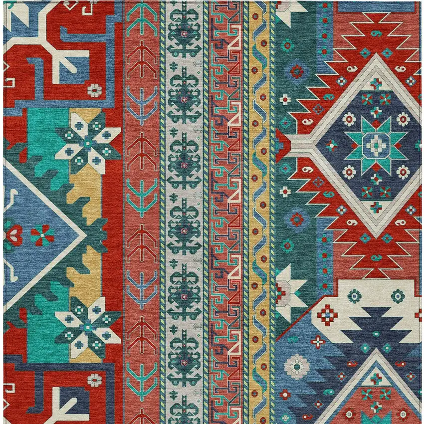 Red Pink And Teal Blue Aztec Washable Indoor Outdoor Area Rug Photo 7