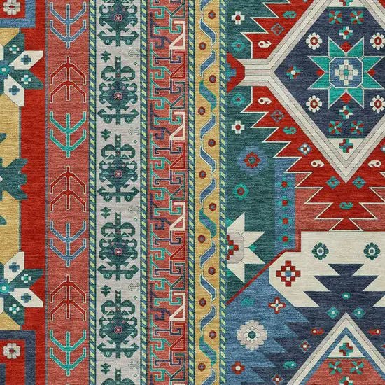 Red Pink And Teal Blue Aztec Washable Indoor Outdoor Area Rug Photo 5