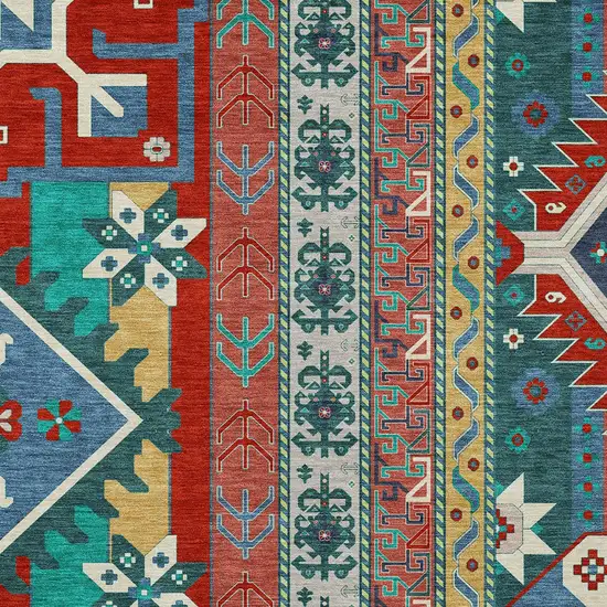 Red Pink And Teal Blue Aztec Washable Indoor Outdoor Area Rug Photo 5