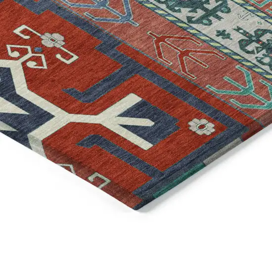 Red Pink And Teal Blue Aztec Washable Indoor Outdoor Area Rug Photo 4