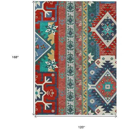 Red Pink And Teal Blue Aztec Washable Indoor Outdoor Area Rug Photo 3