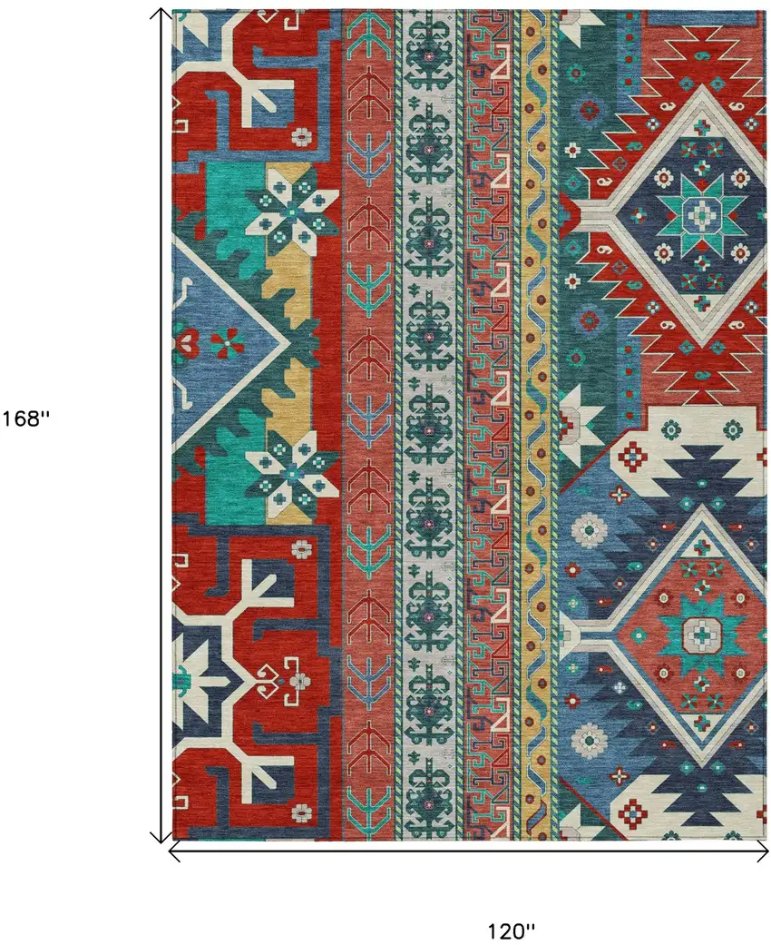 Red Pink And Teal Blue Aztec Washable Indoor Outdoor Area Rug Photo 3