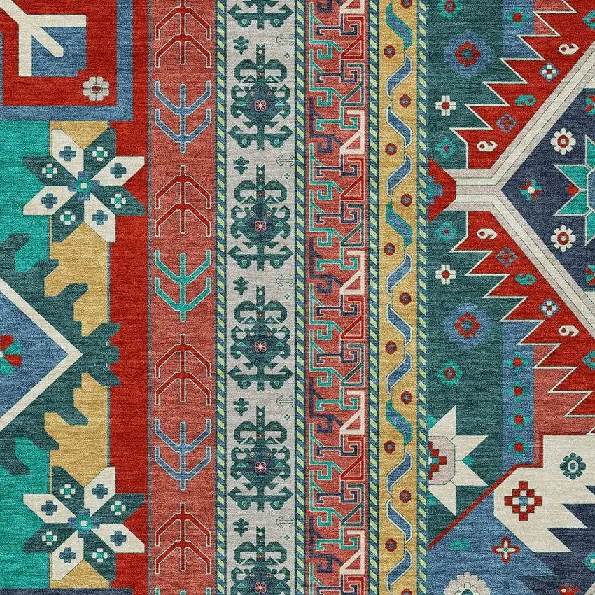 Red Pink And Teal Blue Aztec Washable Indoor Outdoor Area Rug Photo 5