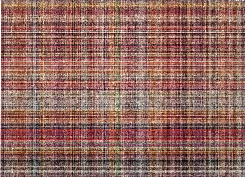 Red Orange and Brown Plaid Washable Non Skid Indoor Outdoor Area Rug Photo 5