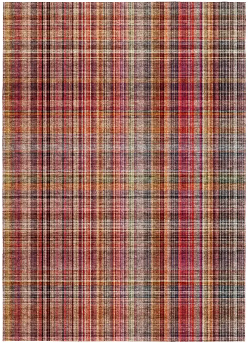 Red Plaid Washable Non Skid Indoor Outdoor Area Rug Photo 4