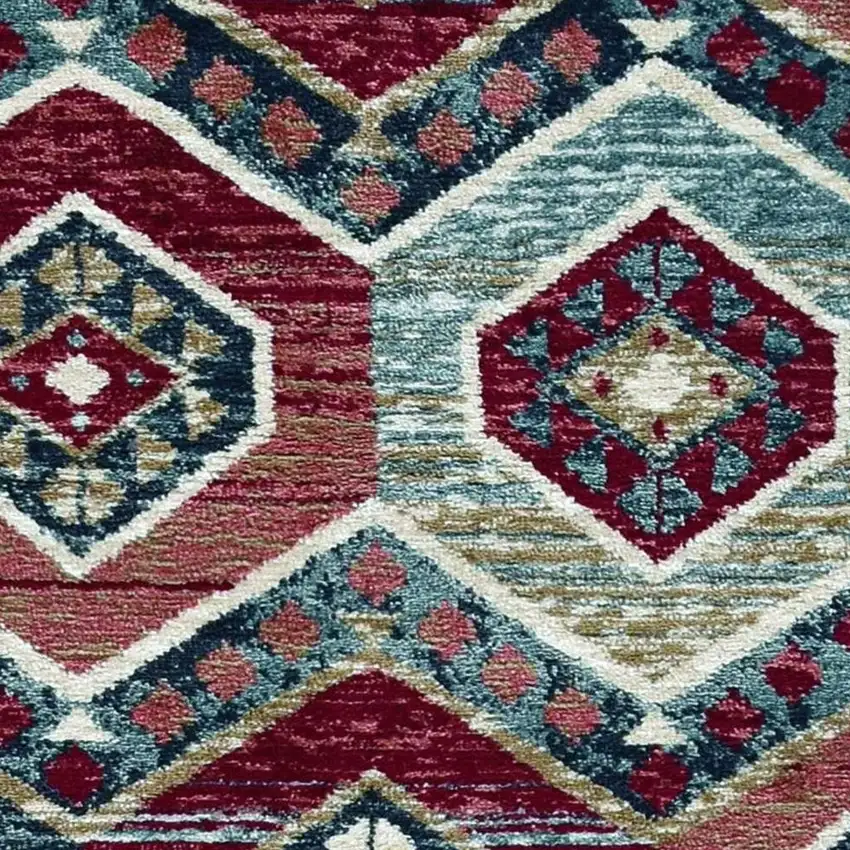 7' Red And Blue Geometric Runner Rug Photo 5