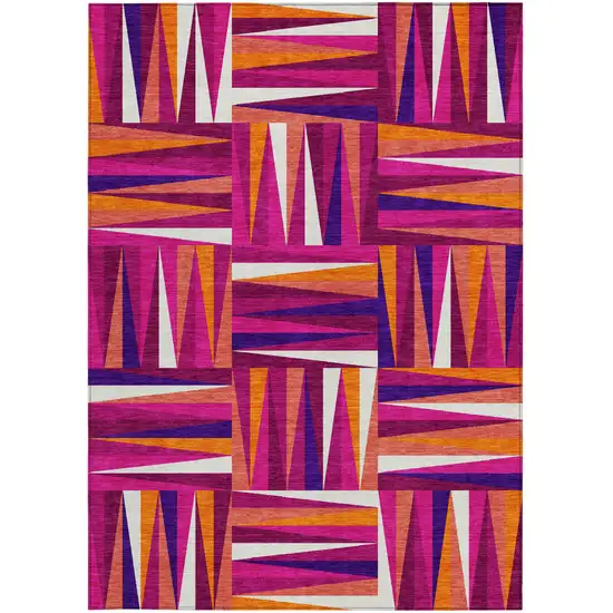 Red Purple And Copper Geometric Washable Indoor Outdoor Area Rug Photo 7