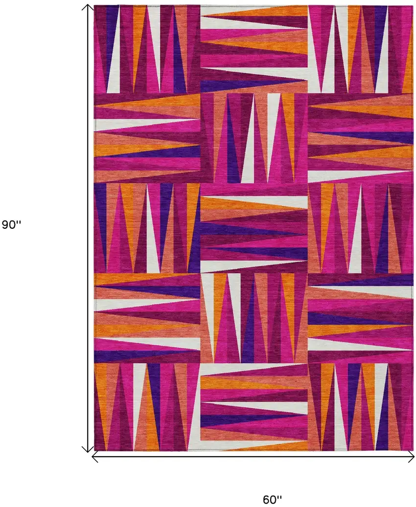 Red Purple And Copper Geometric Washable Indoor Outdoor Area Rug Photo 3