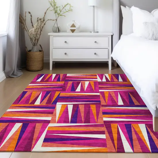 Red Purple And Copper Geometric Washable Indoor Outdoor Area Rug Photo 9
