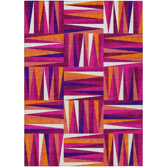 Red Purple And Copper Geometric Washable Indoor Outdoor Area Rug Photo 2