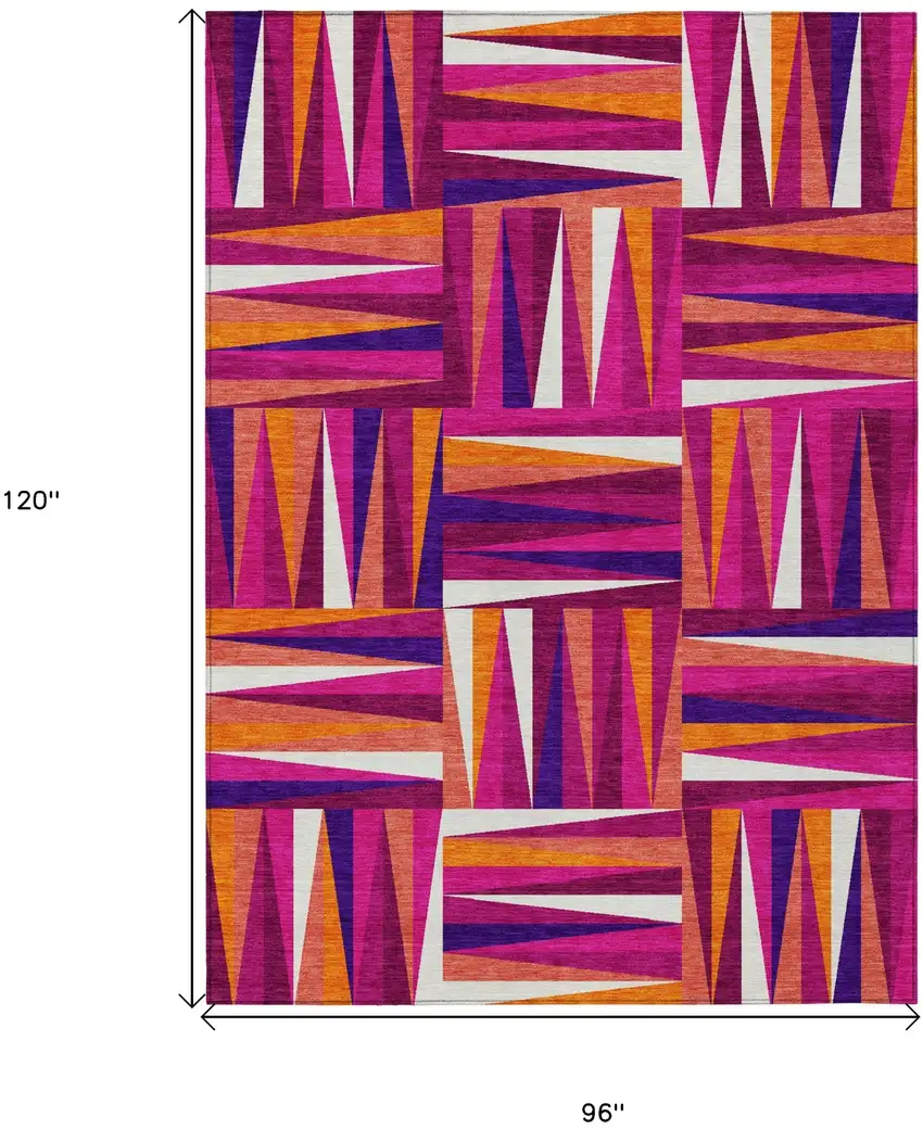 Red Purple And Copper Geometric Washable Indoor Outdoor Area Rug Photo 3