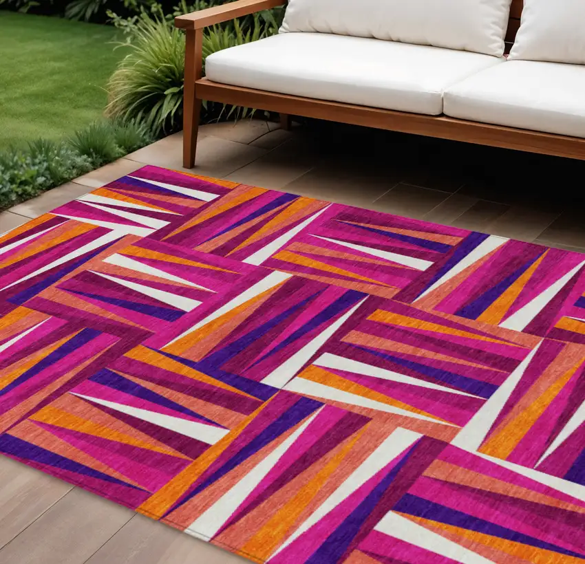 Red Purple And Copper Geometric Washable Indoor Outdoor Area Rug Photo 1