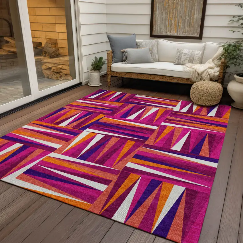 Red Purple And Copper Geometric Washable Indoor Outdoor Area Rug Photo 7