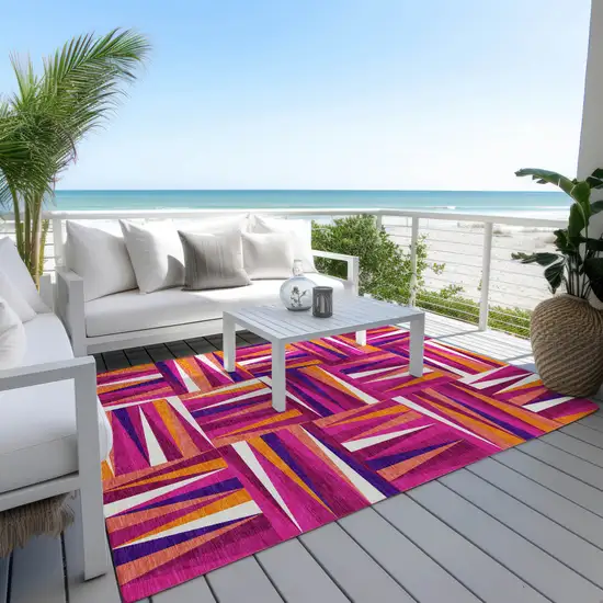 Red Purple And Copper Geometric Washable Indoor Outdoor Area Rug Photo 9