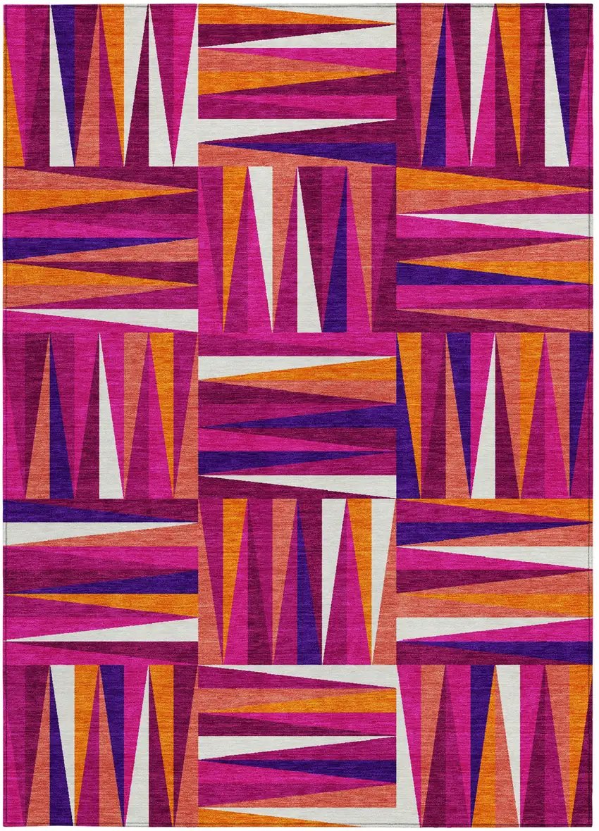 Red Purple And Copper Geometric Washable Indoor Outdoor Area Rug Photo 6