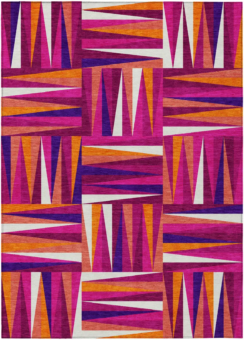 Red Purple And Copper Geometric Washable Indoor Outdoor Area Rug Photo 2