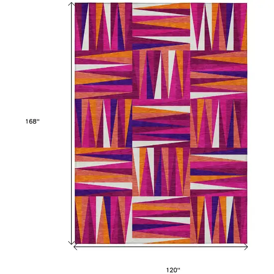 Red Purple And Copper Geometric Washable Indoor Outdoor Area Rug Photo 3
