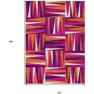 Photo of Red Purple And Copper Geometric Washable Indoor Outdoor Area Rug