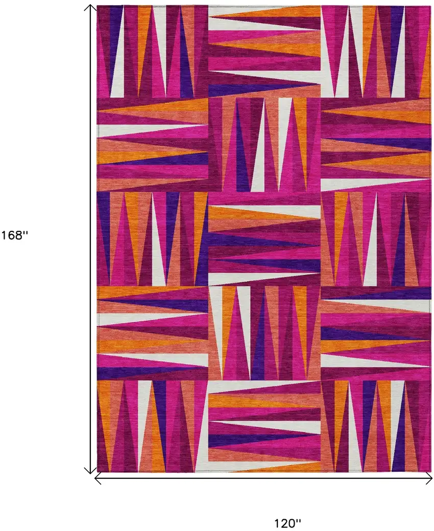 Red Purple And Copper Geometric Washable Indoor Outdoor Area Rug Photo 3