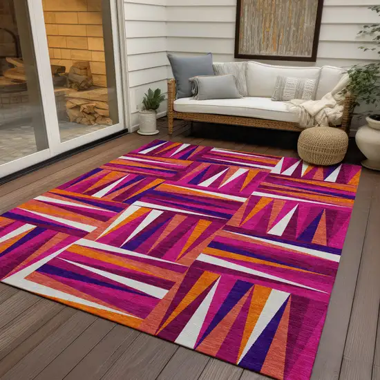 Red Purple And Copper Geometric Washable Indoor Outdoor Area Rug Photo 8