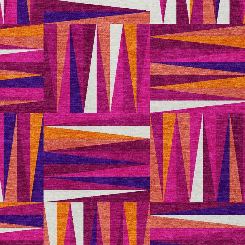 Red Purple And Copper Geometric Washable Indoor Outdoor Area Rug Photo 5