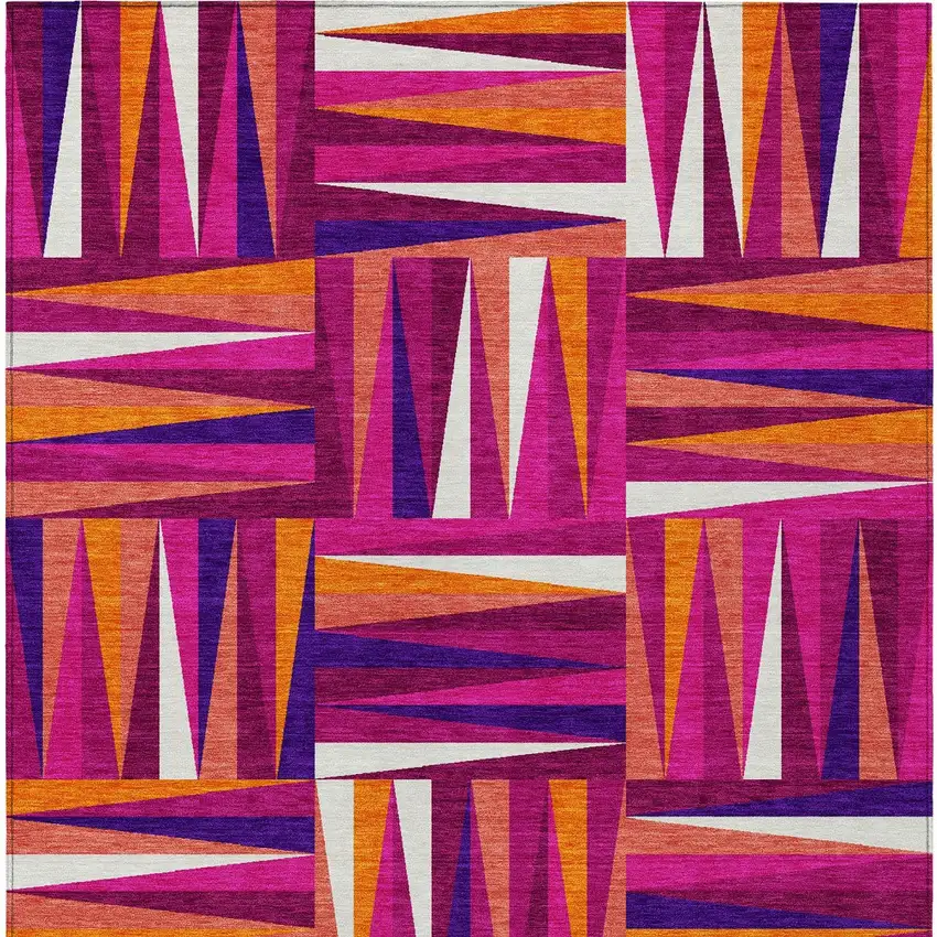Red Purple And Copper Geometric Washable Indoor Outdoor Area Rug Photo 7
