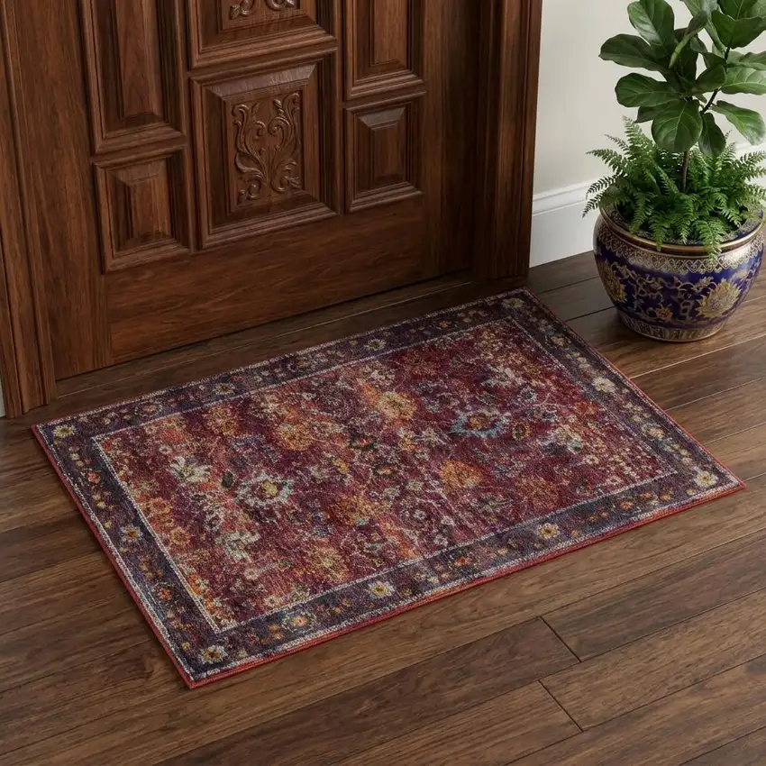 Red Purple And Gold Oriental Area Rug Photo 1