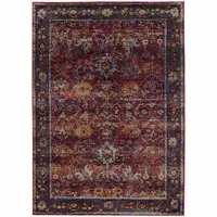 Photo of Red Purple Gold And Grey Oriental Power Loom Stain Resistant Area Rug