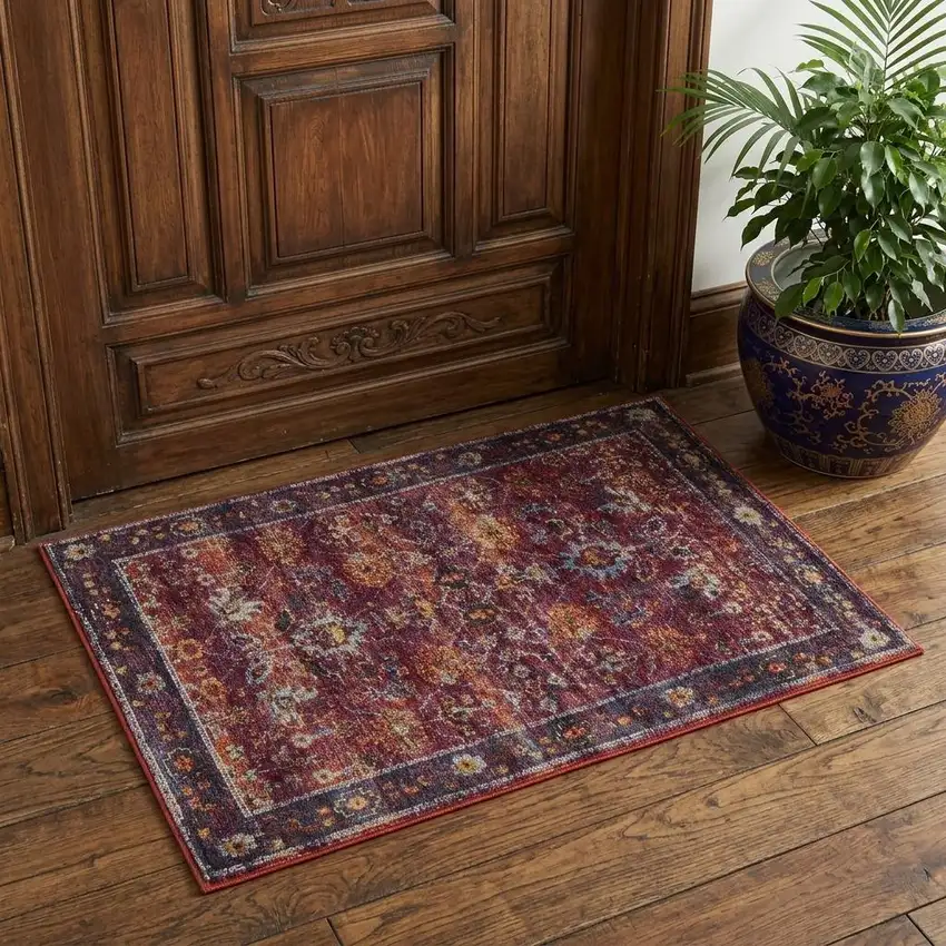 Red Purple And Gold Oriental Area Rug Photo 1