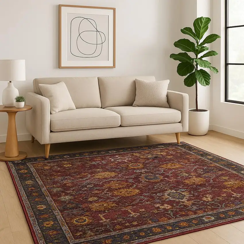 Red Purple Oriental Power Loom Area Rug Photo 1