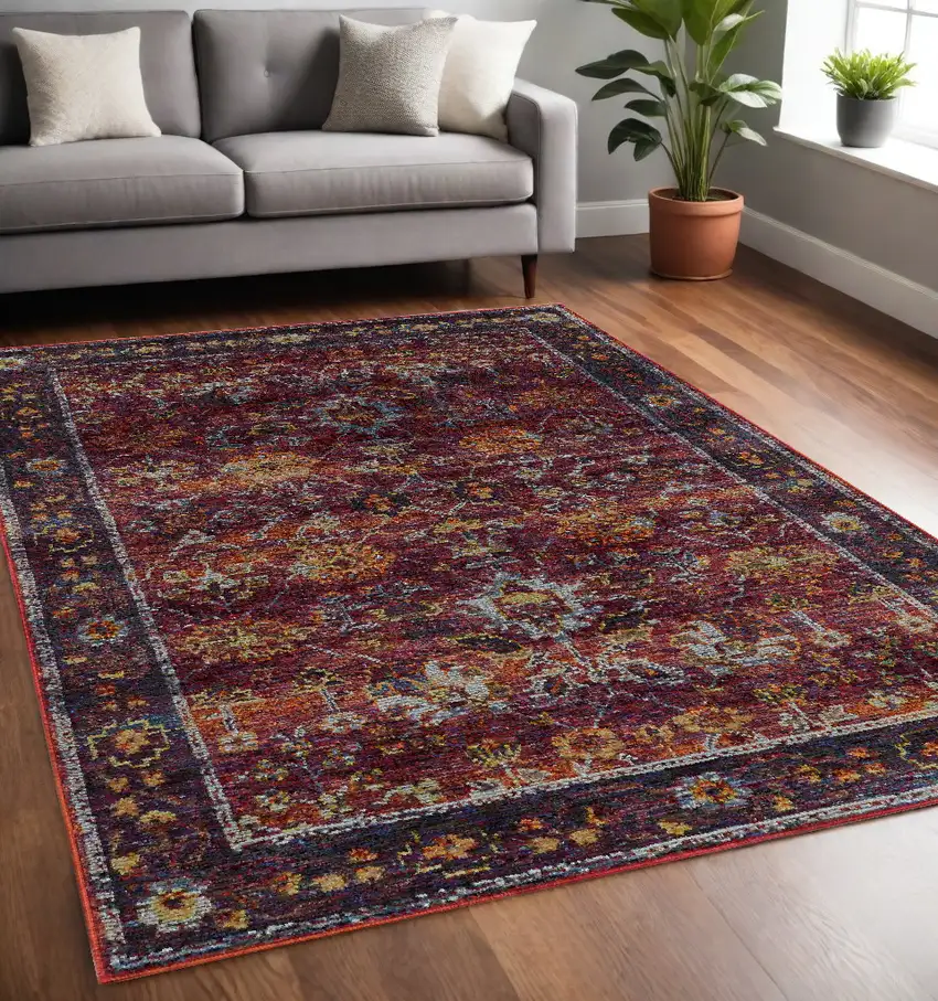 Red Purple Oriental Power Loom Area Rug Photo 1