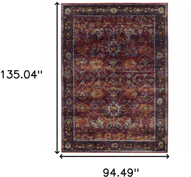 Red Purple Gold And Grey Oriental Power Loom Stain Resistant Area Rug Photo 4