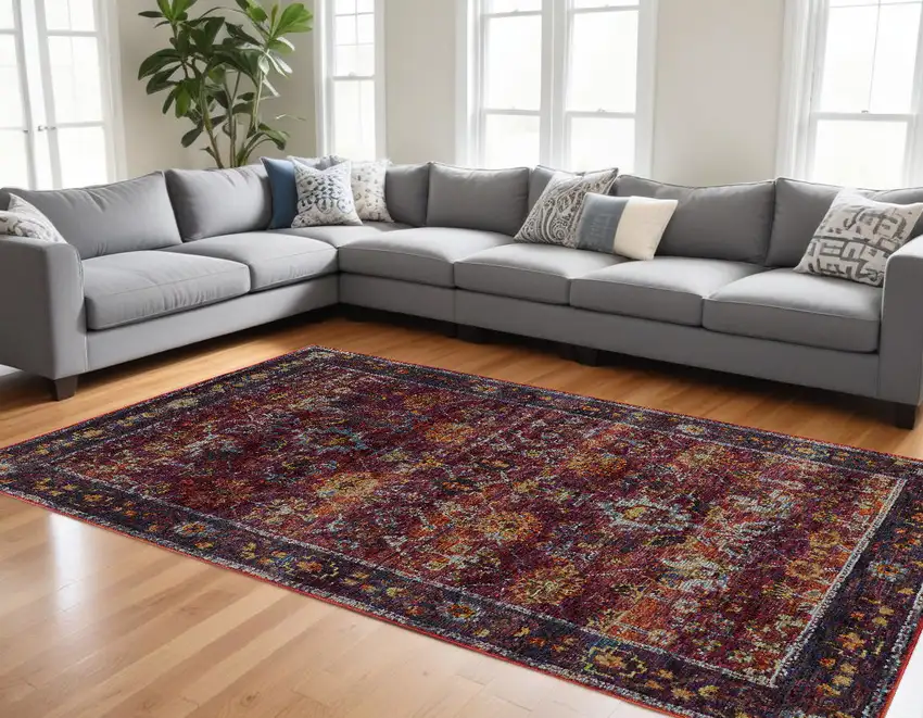 Red Purple Oriental Power Loom Area Rug Photo 1