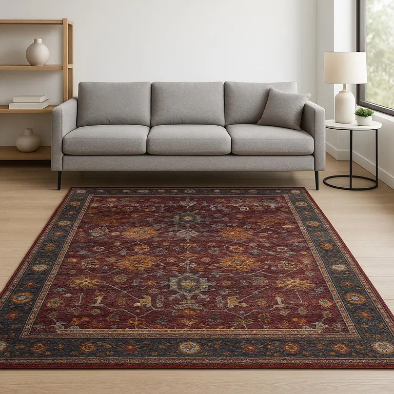 Red Purple Gold And Grey Oriental Power Loom Stain Resistant Area Rug Photo 5