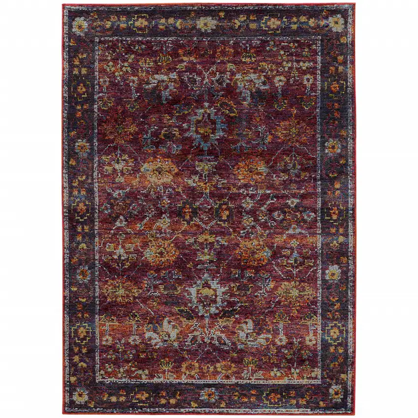 Red Purple Gold And Grey Oriental Power Loom Stain Resistant Area Rug Photo 1