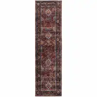 Photo of Red Purple Gold And Grey Oriental Power Loom Stain Resistant Runner Rug