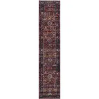 Photo of Red Purple Gold And Grey Oriental Power Loom Stain Resistant Runner Rug
