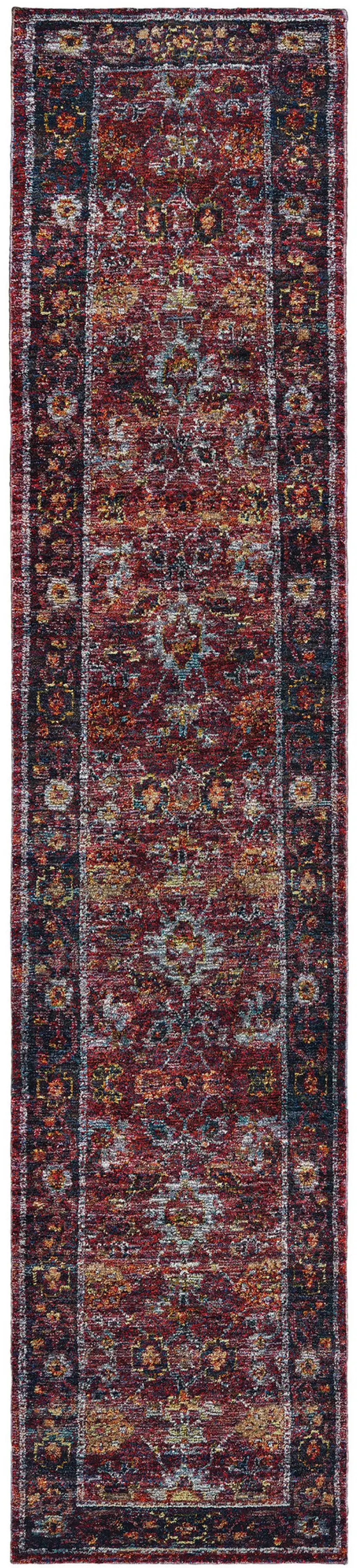 Red Purple Gold And Grey Oriental Power Loom Stain Resistant Runner Rug Photo 1