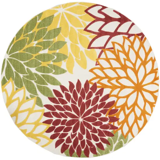 Red Round Floral Non Skid Indoor Outdoor Area Rug Photo 2