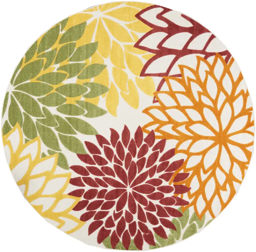 Red Round Floral Non Skid Indoor Outdoor Area Rug Photo 2