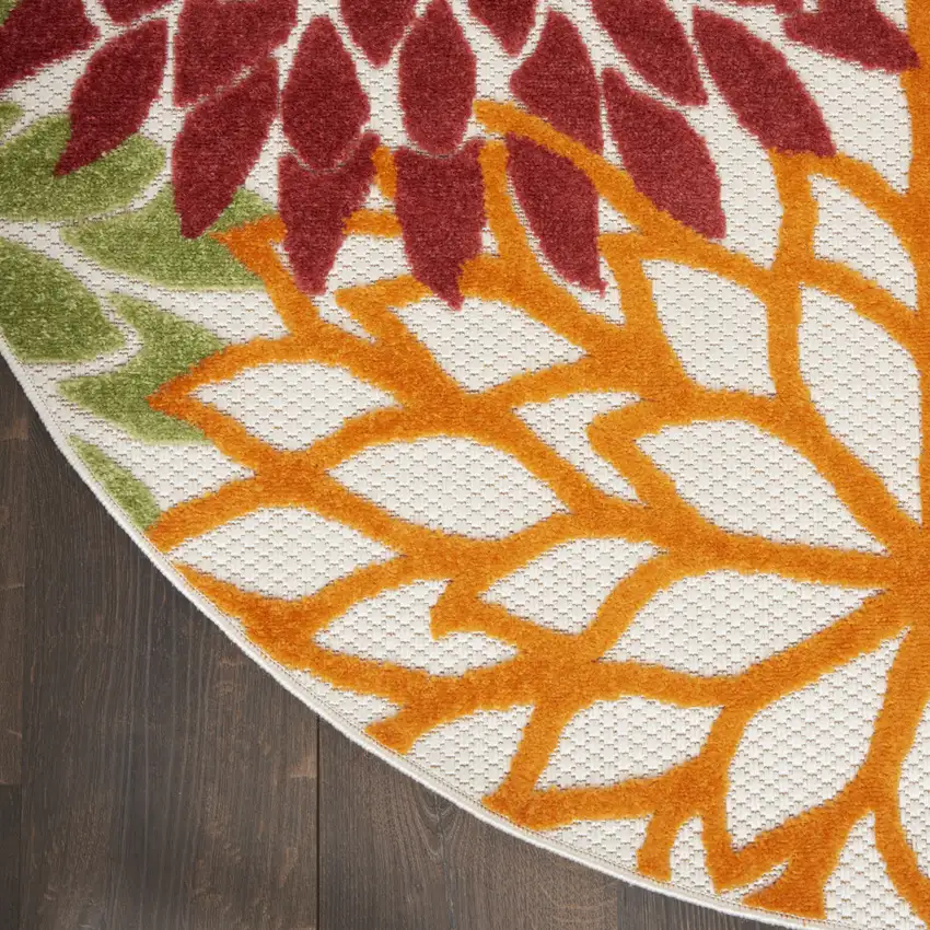 Red Round Floral Non Skid Indoor Outdoor Area Rug Photo 8