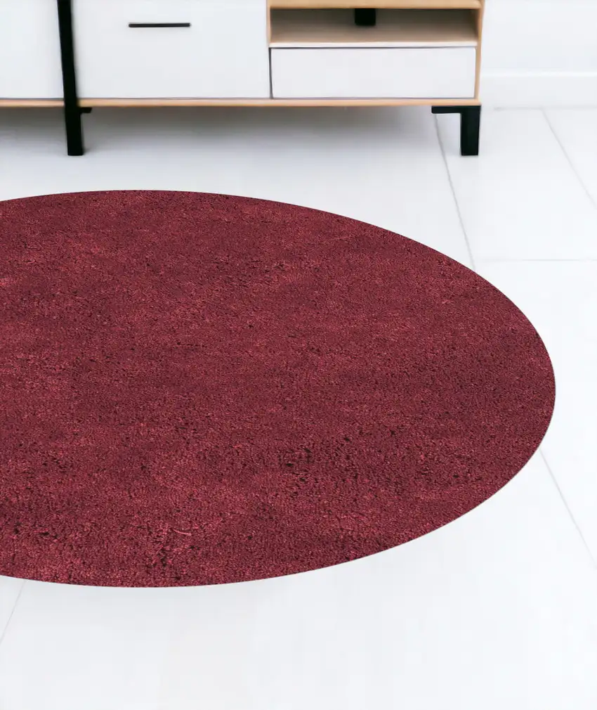 8' Red Round Indoor Shag Rug Photo 1