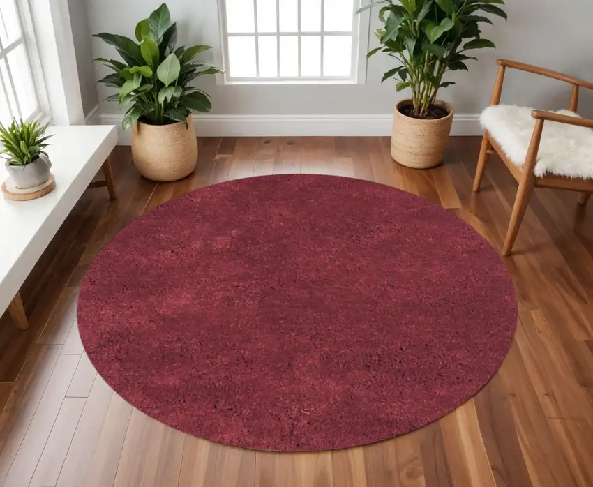 8' Red Hand Woven Round Rug Photo 1