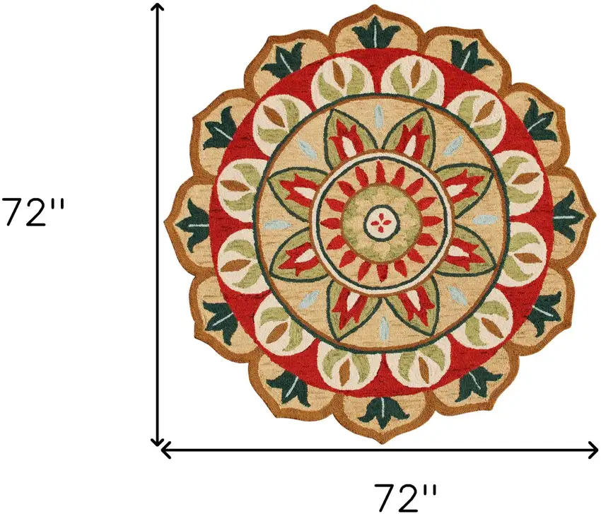 Red Round Wool Floral Hand Tufted Area Rug Photo 9